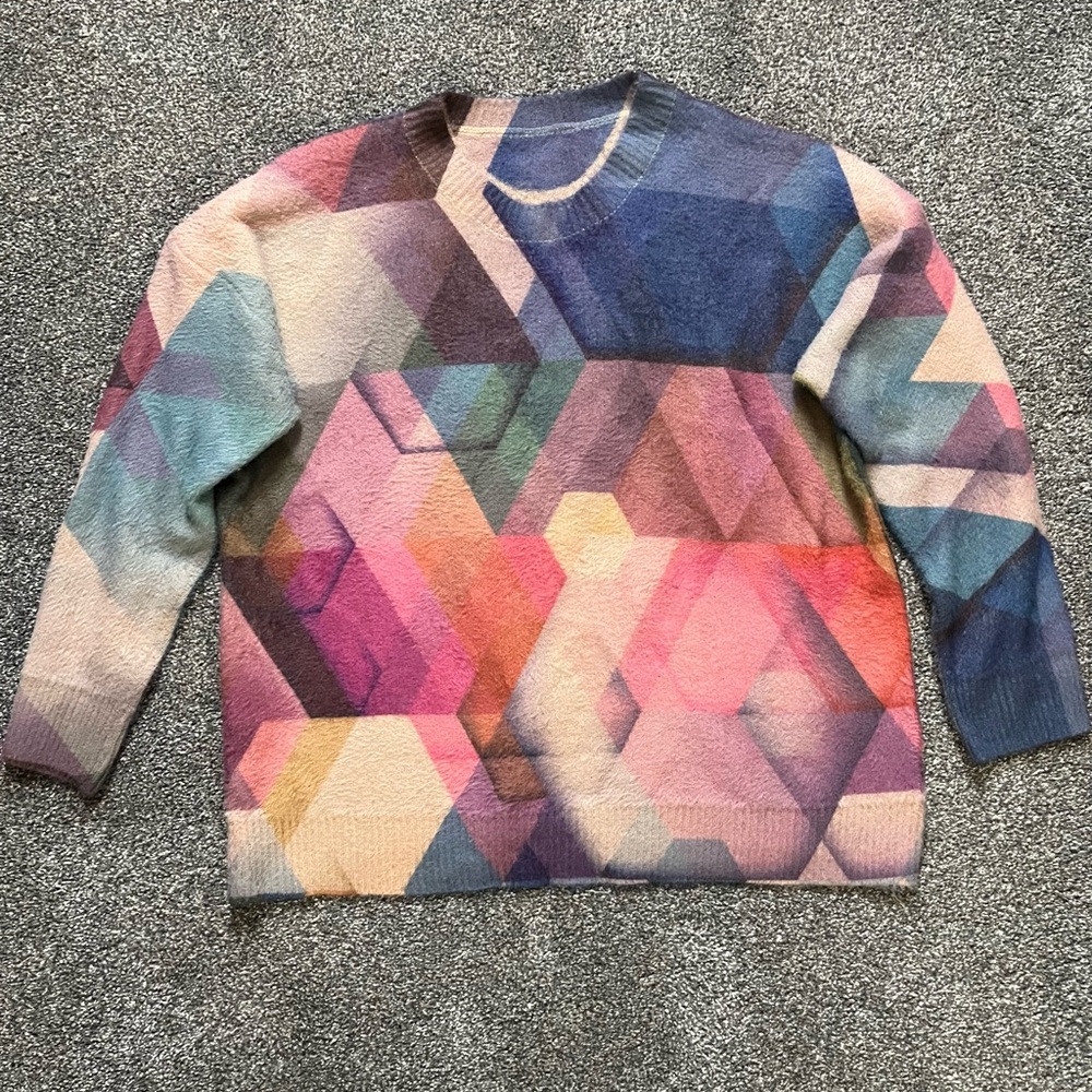 Geometric Multicolor Knit Sweater - Vibrant Prism Pattern